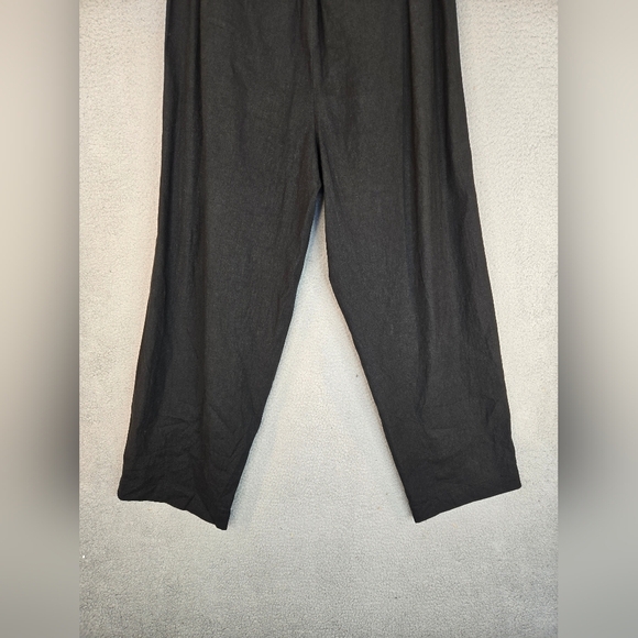 Vince Womems Linen Blend Pants Sz L Black Straight Wide Leg Elastic Back Waist - Picture 10 of 13